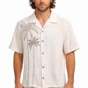 Royaura Hawaiian Shirt Mens Large White Seersucker Palm‎ Tree Cruise Festival